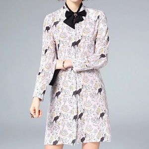 Silk Cat Print Dress